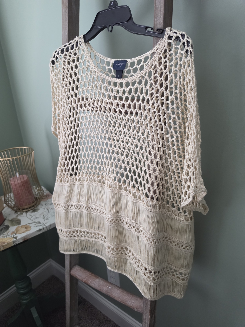 Daytrip Cream Open-Weave Crochet Tunic